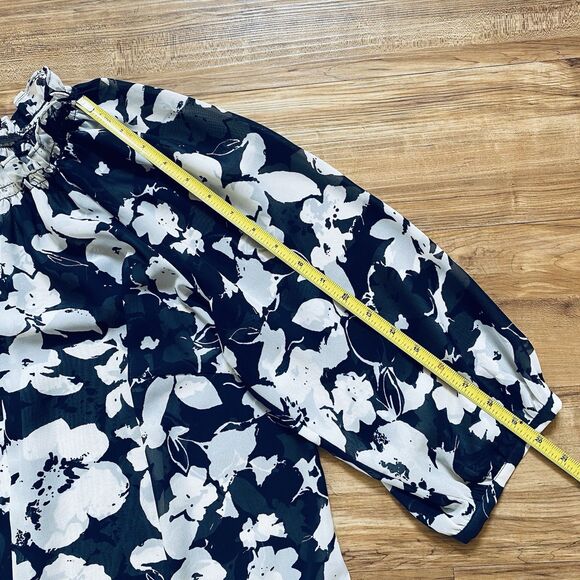 CHAPS 2X Women’s Navy White Floral Sheer Peasant Cottagecore Chic Beachy Blouse - Picture 15 of 15